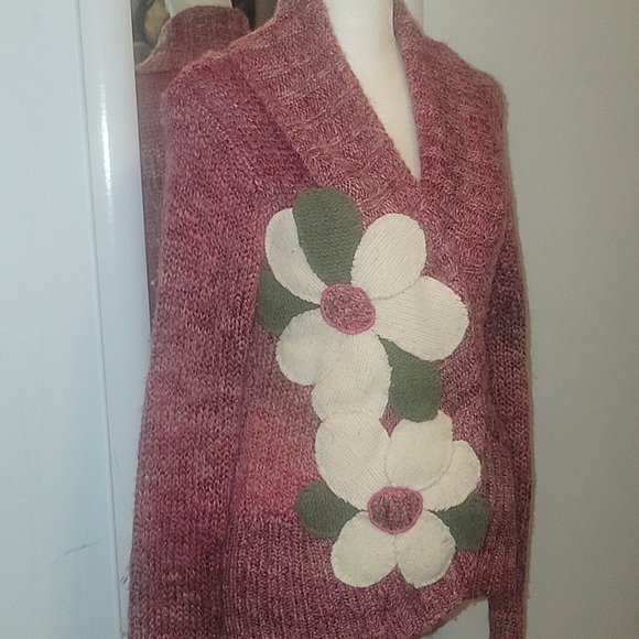 Anthropologie Wool Sweater Coat with Floral Appliqué - Picture 4 of 7